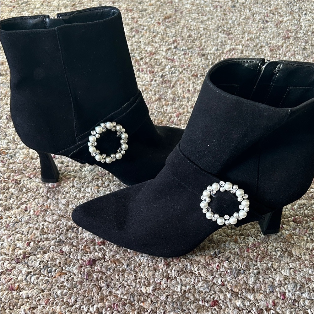 Alex Marie Black Ankle Boots with Pearl Accent